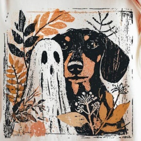 Dog Lovers Gift Tee, Halloween Ghost Dachshund Shirt - Picture 2 of 3